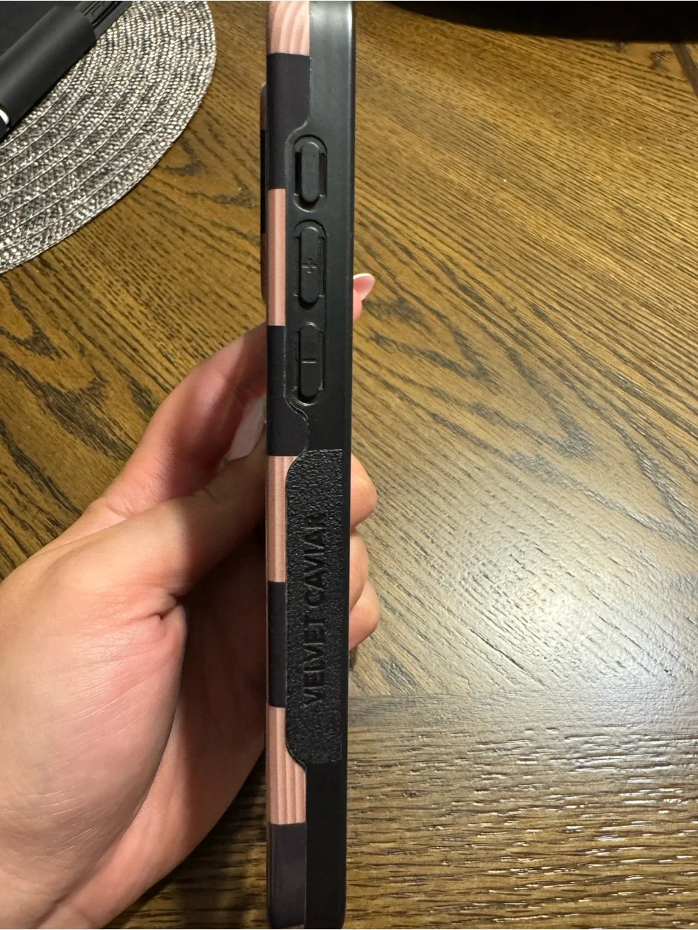 iPhone 15 pro max Velvet Caviar Black and Rose Gold Checkerboard Phone Case